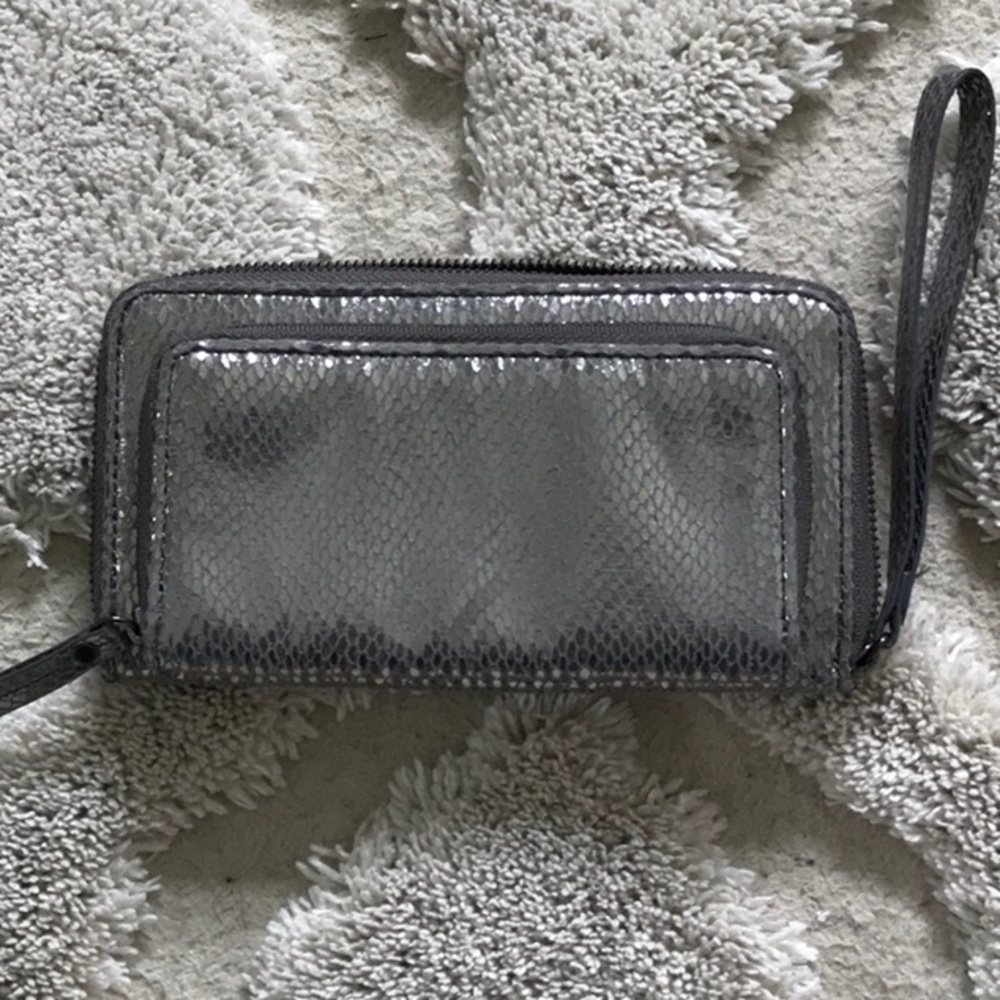 Silver metallic wristlet
